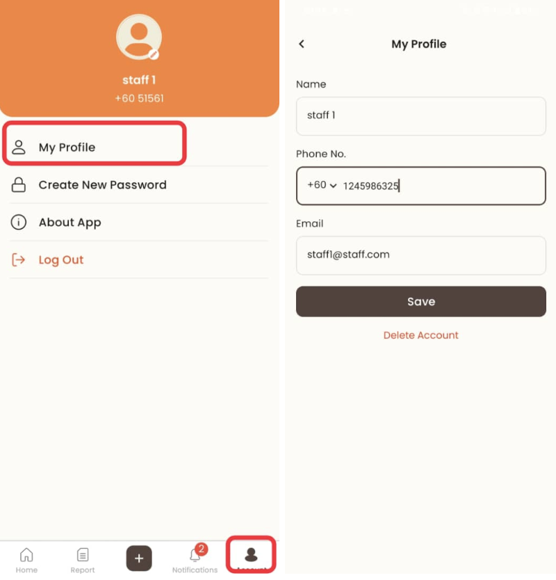 View Profile in Staff App
