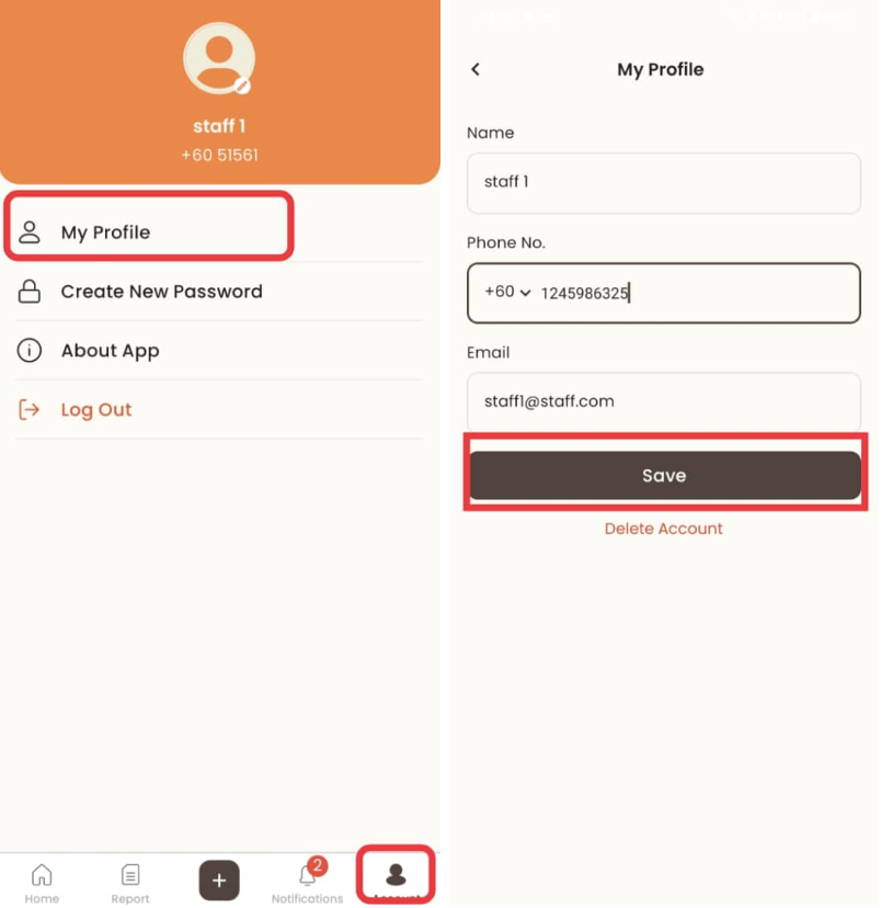 View Profile in Staff App