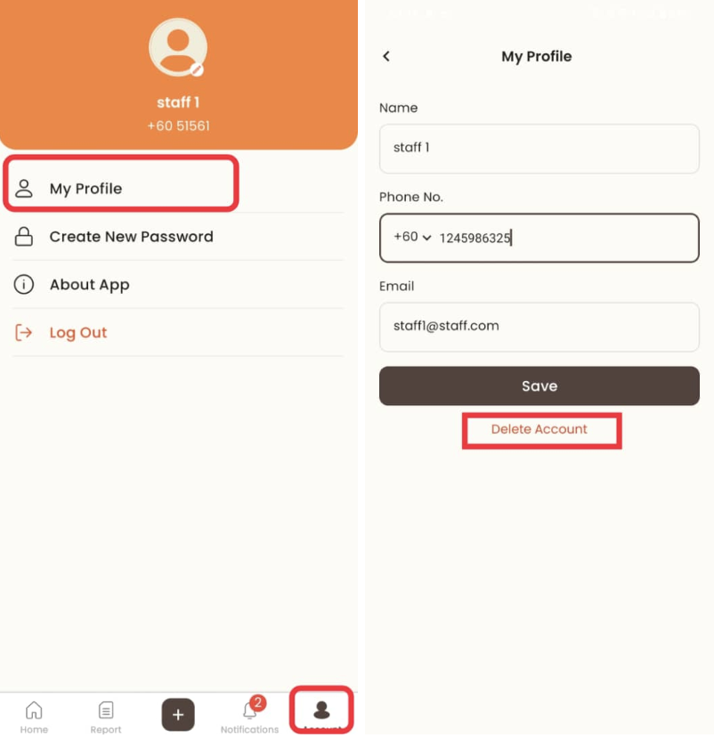 View Profile in Staff App
