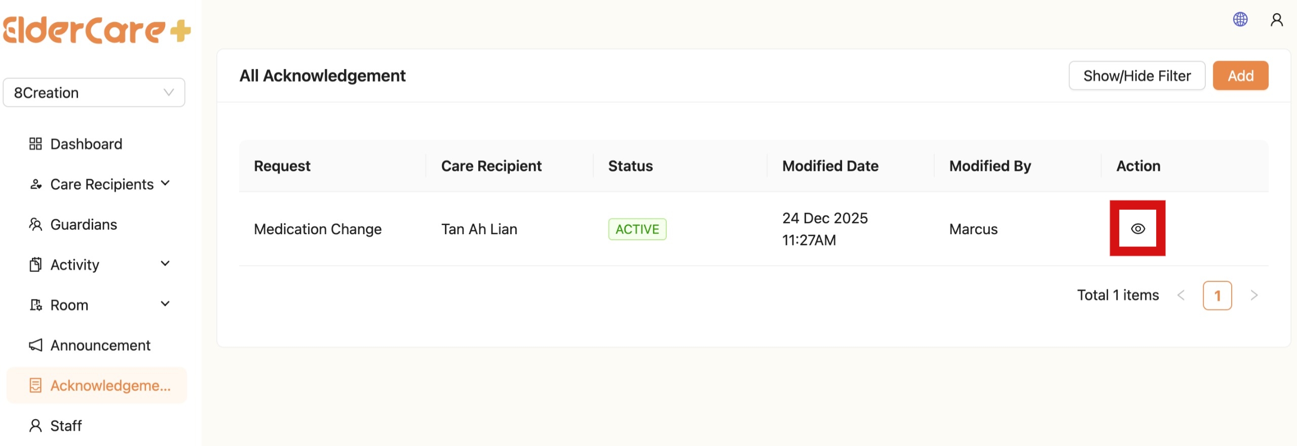 View Acknowledgement