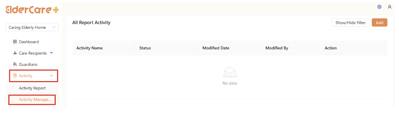 Activity Management in Client Portal
