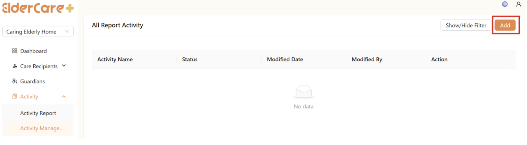 Add Button in Activity Management