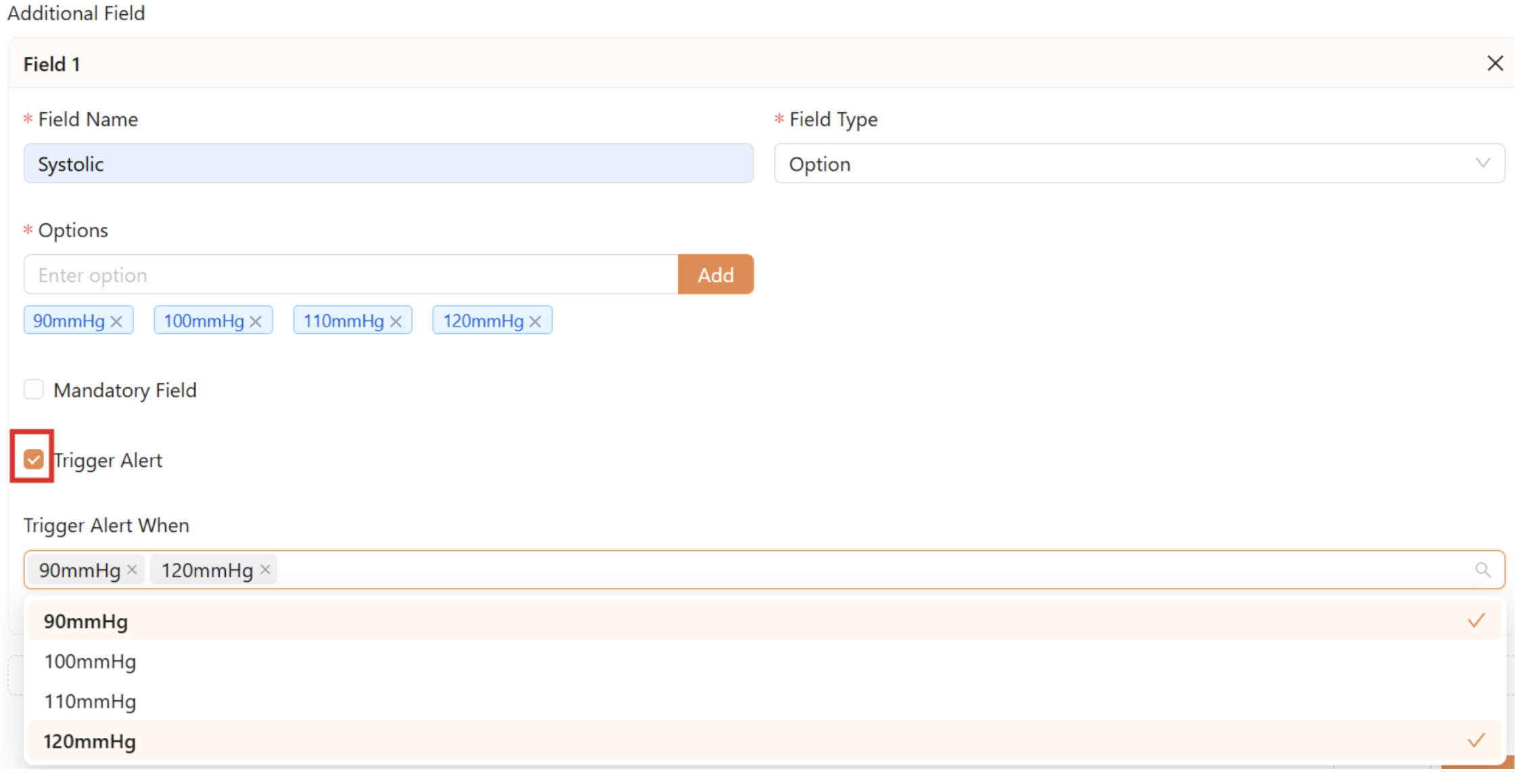 Trigger Alert in Additional Field - Option