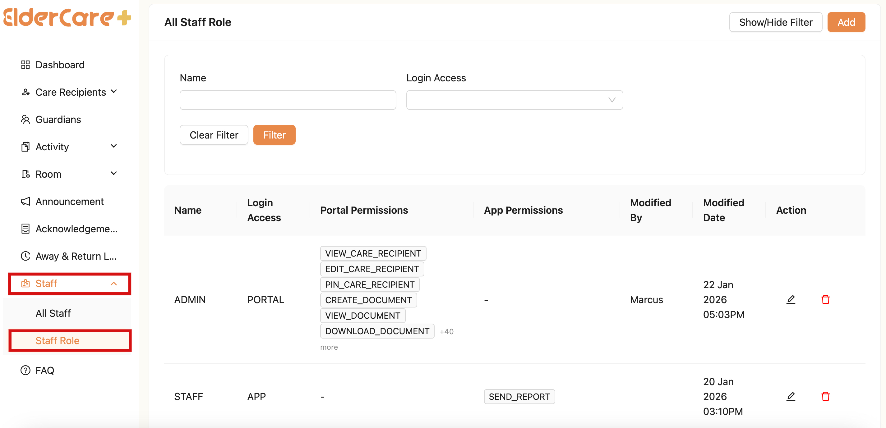 Staff Role in Admin Portal