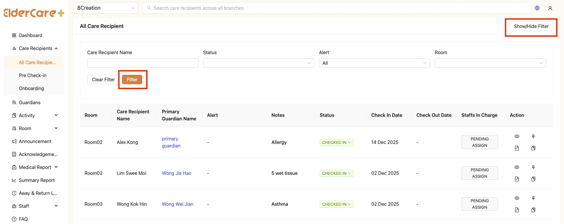 Filter Care Recipient