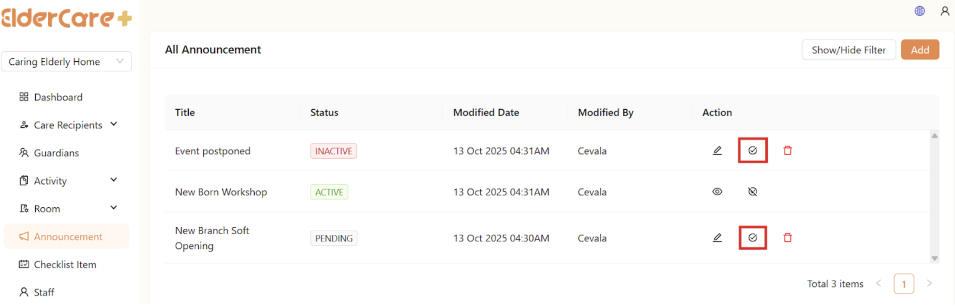 Publish Announcement