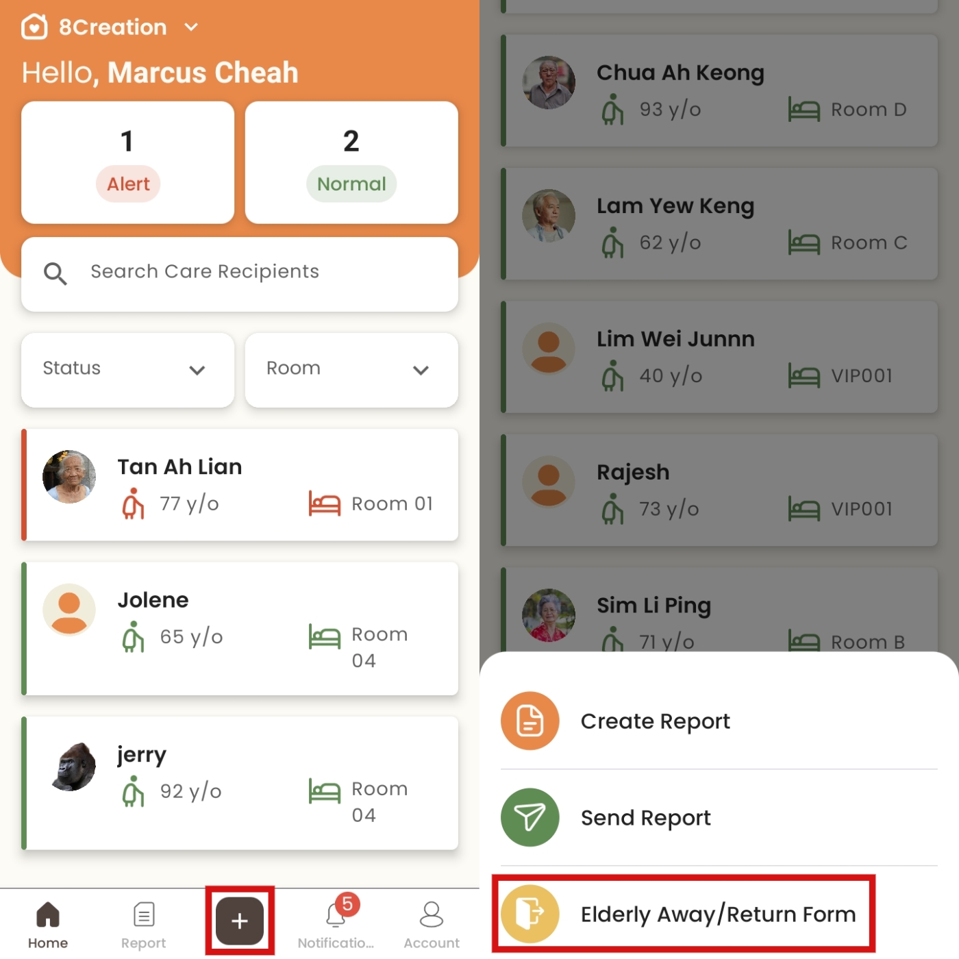 Direction to Away/Return Form in Staff App