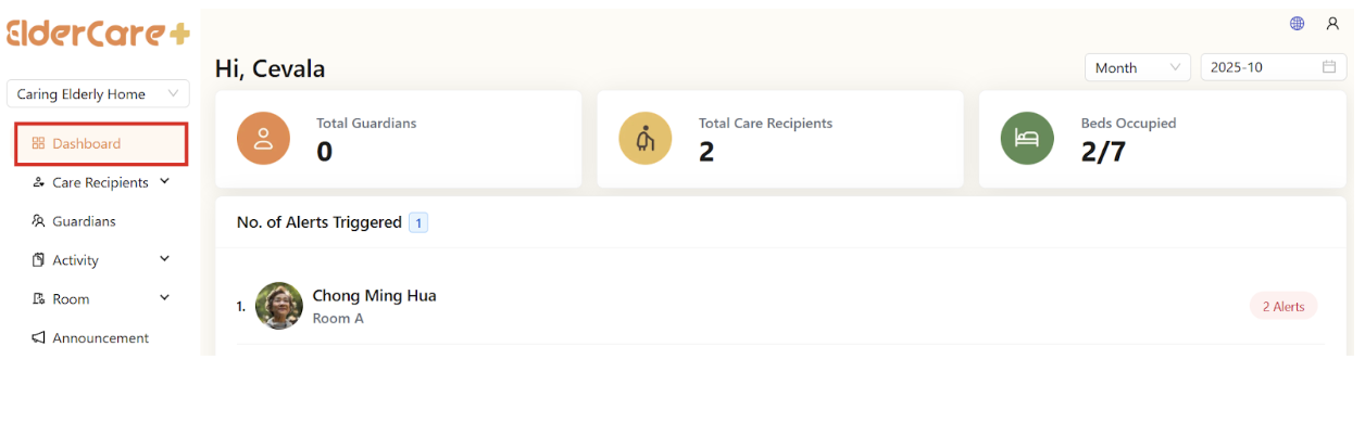 Dashboard in Client Portal