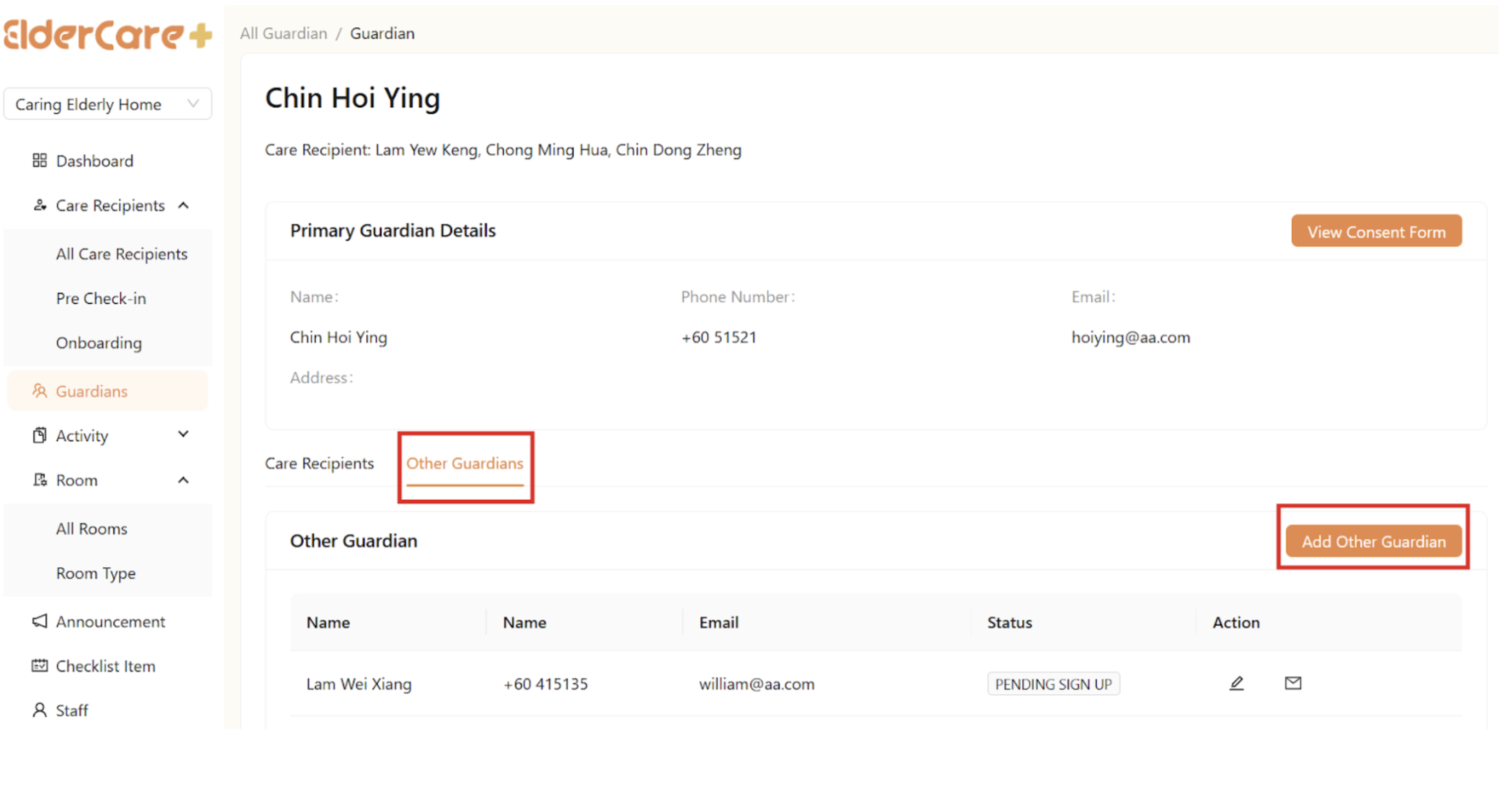Guardians in Client Portal