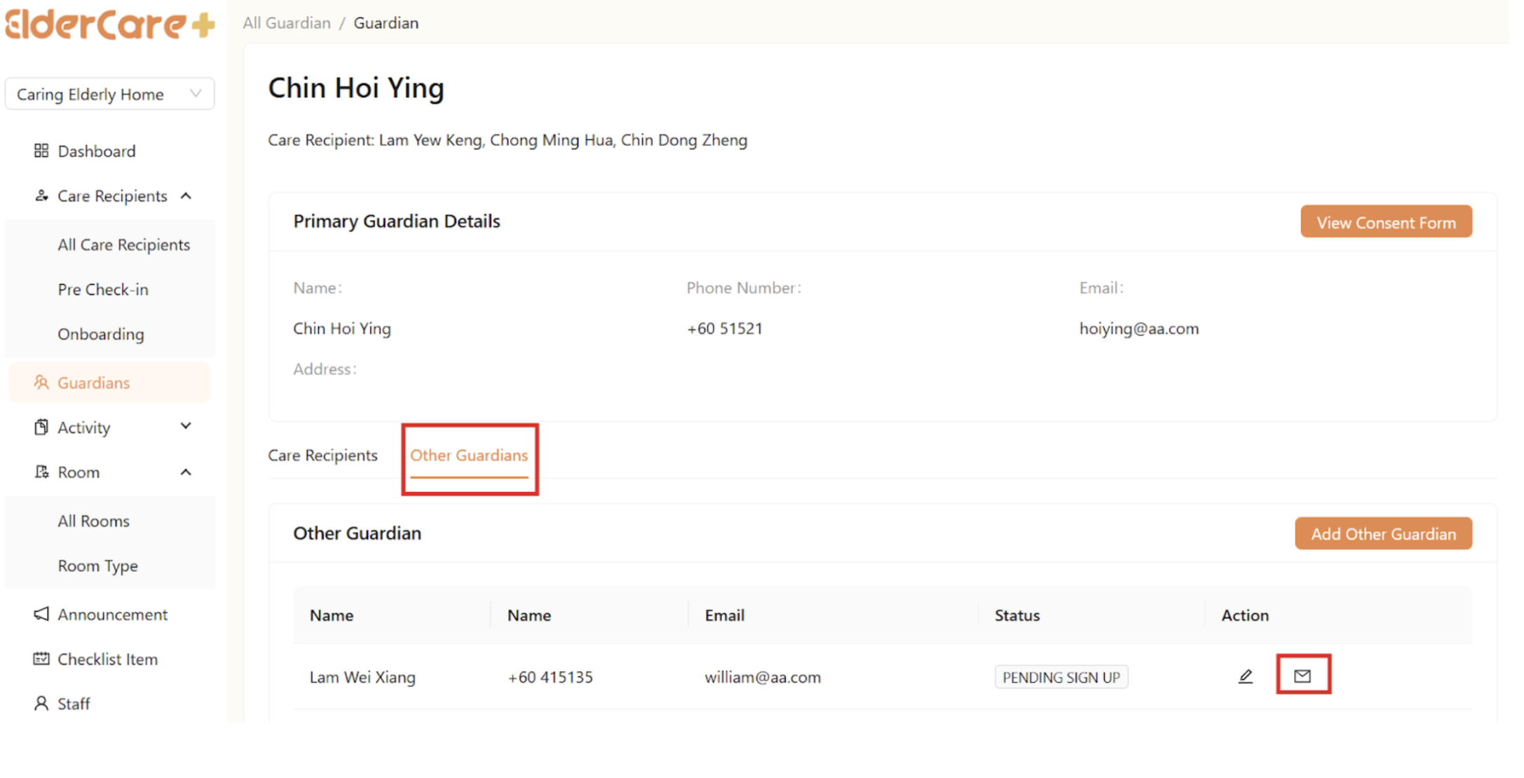 Guardians in Client Portal