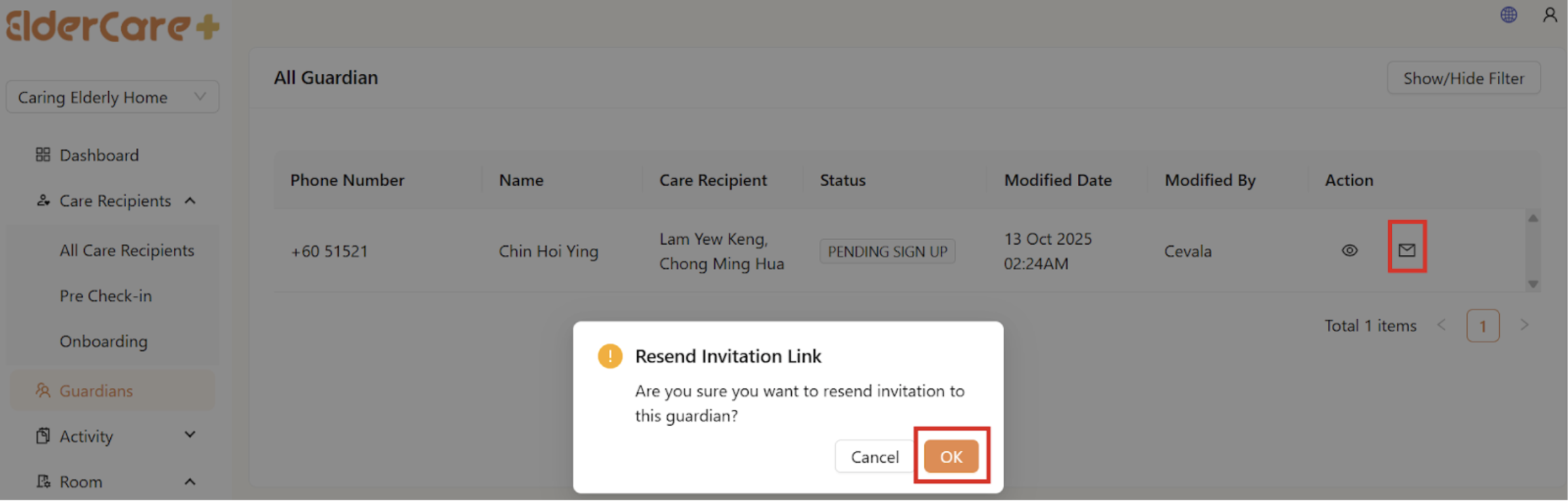 Resent Invitation Link