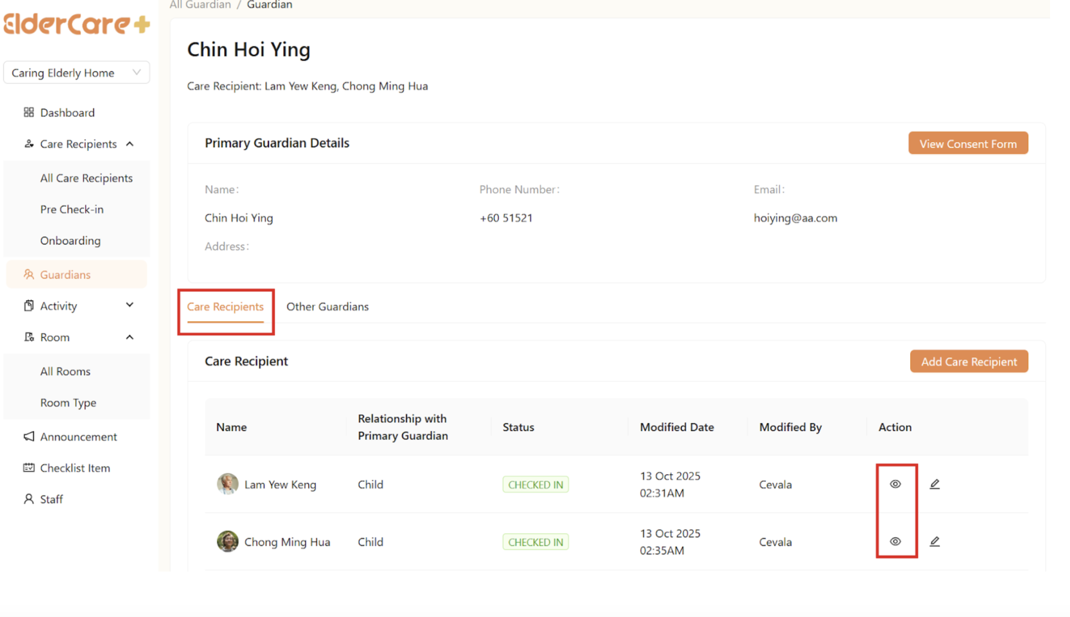 Guardians in Client Portal