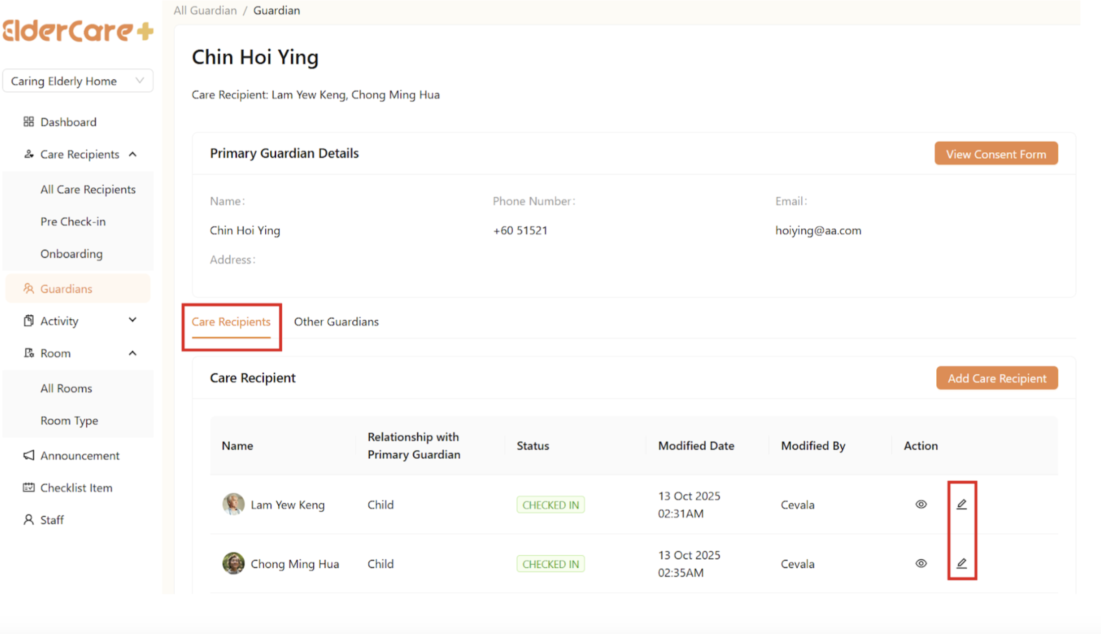 Guardians in Client Portal