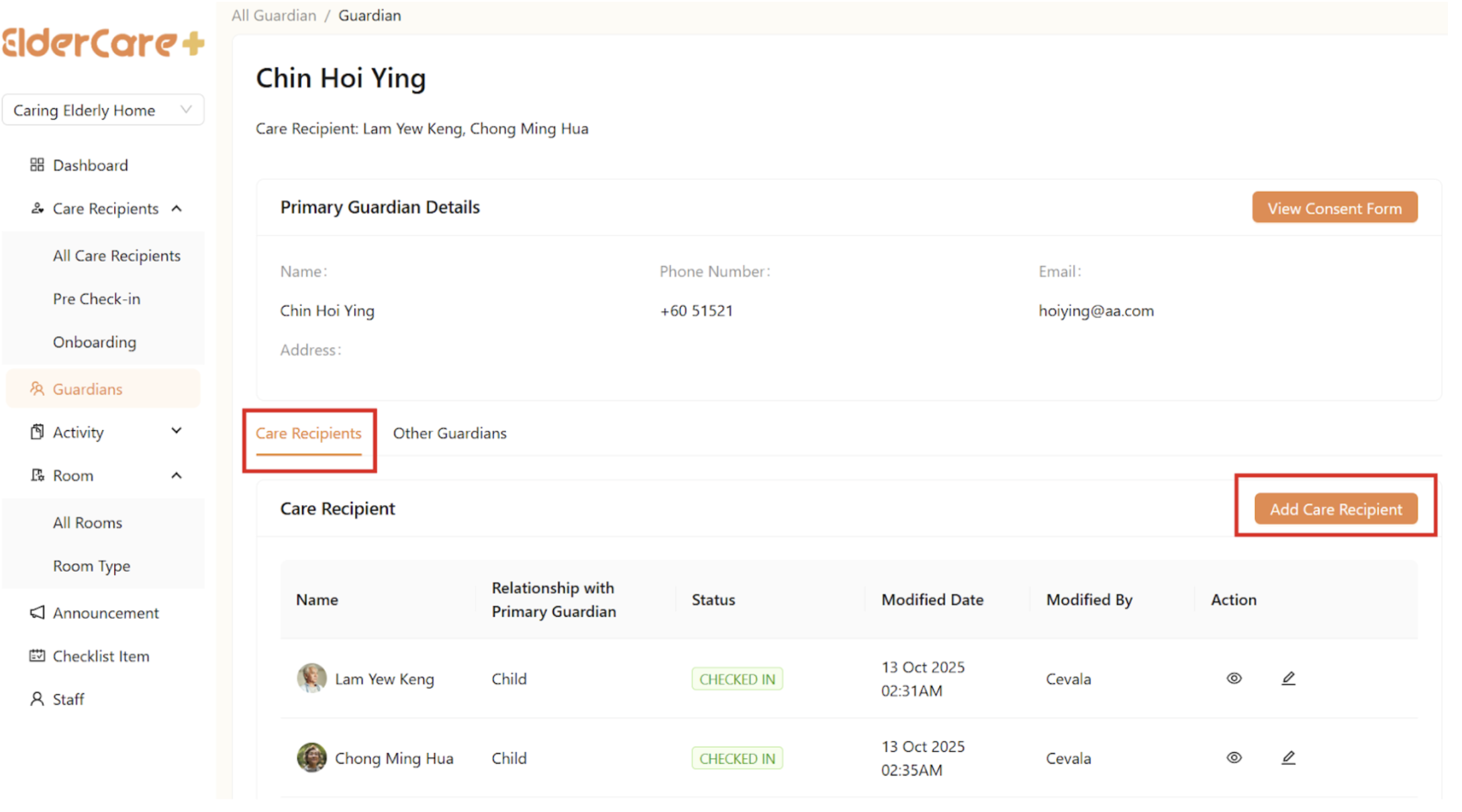 Guardians in Client Portal