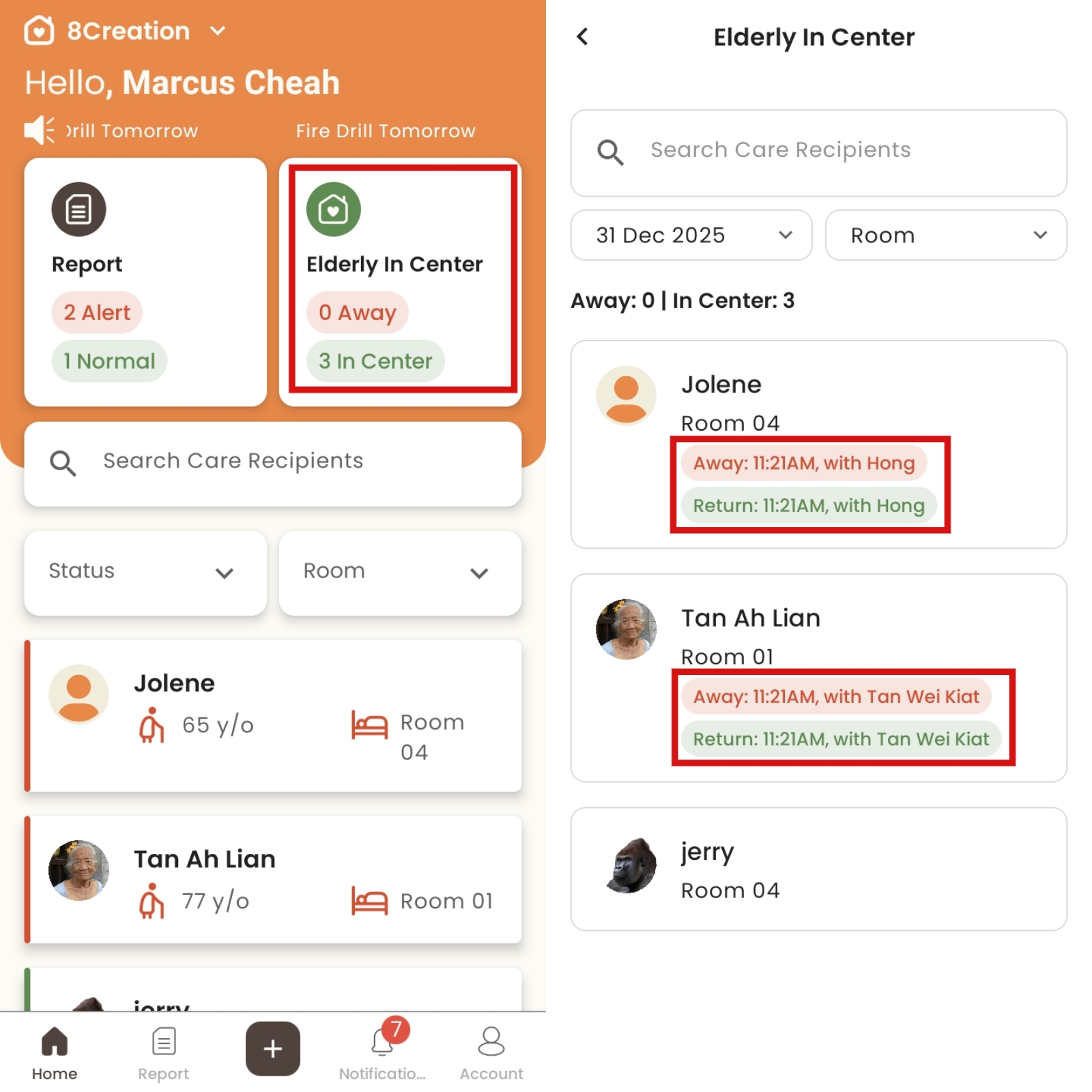 View Away and Return Record in Staff App