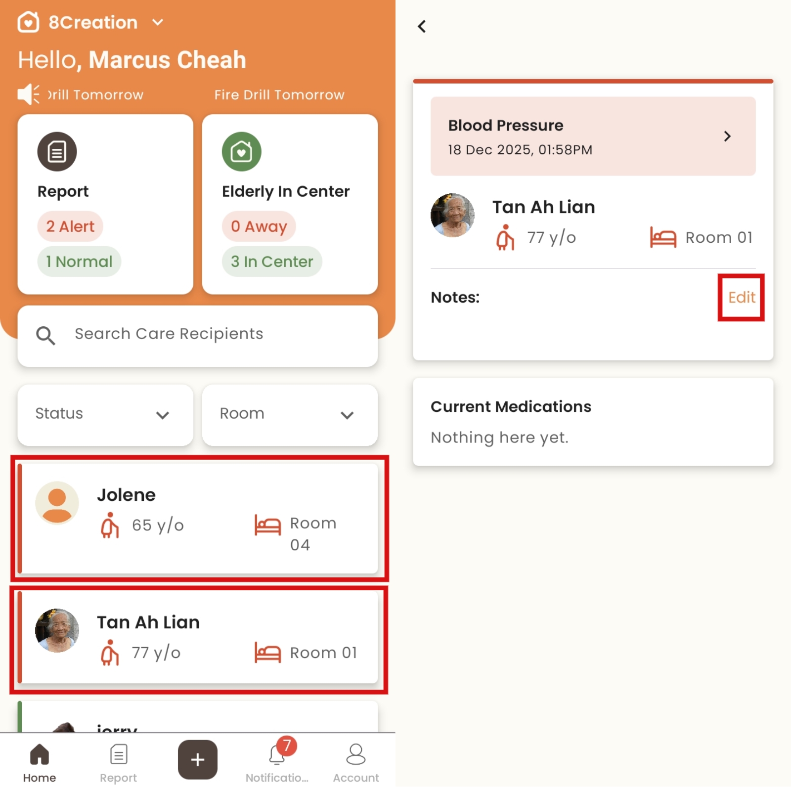 Edit Care Recipient's Notes in Staff App