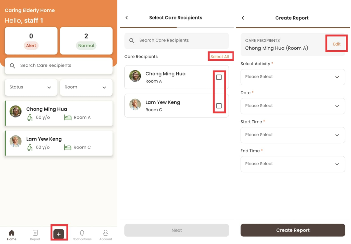 Create Report in Staff App