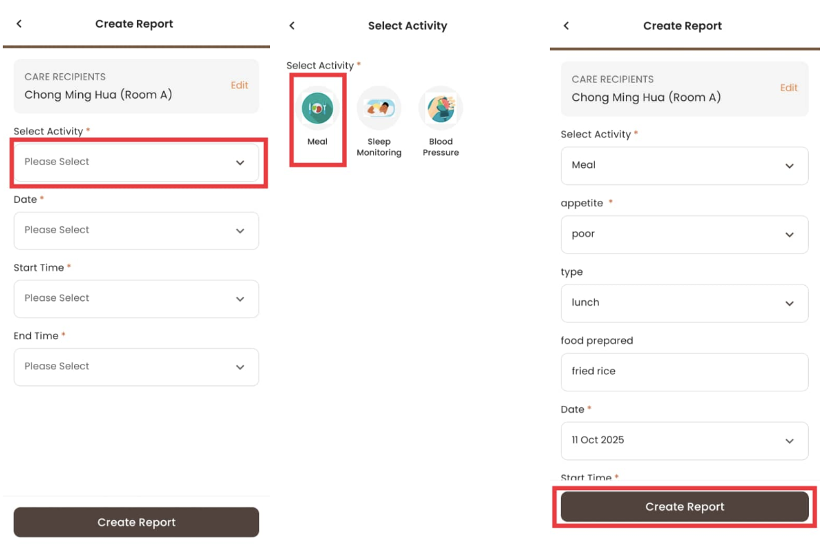 Create Report in Staff App
