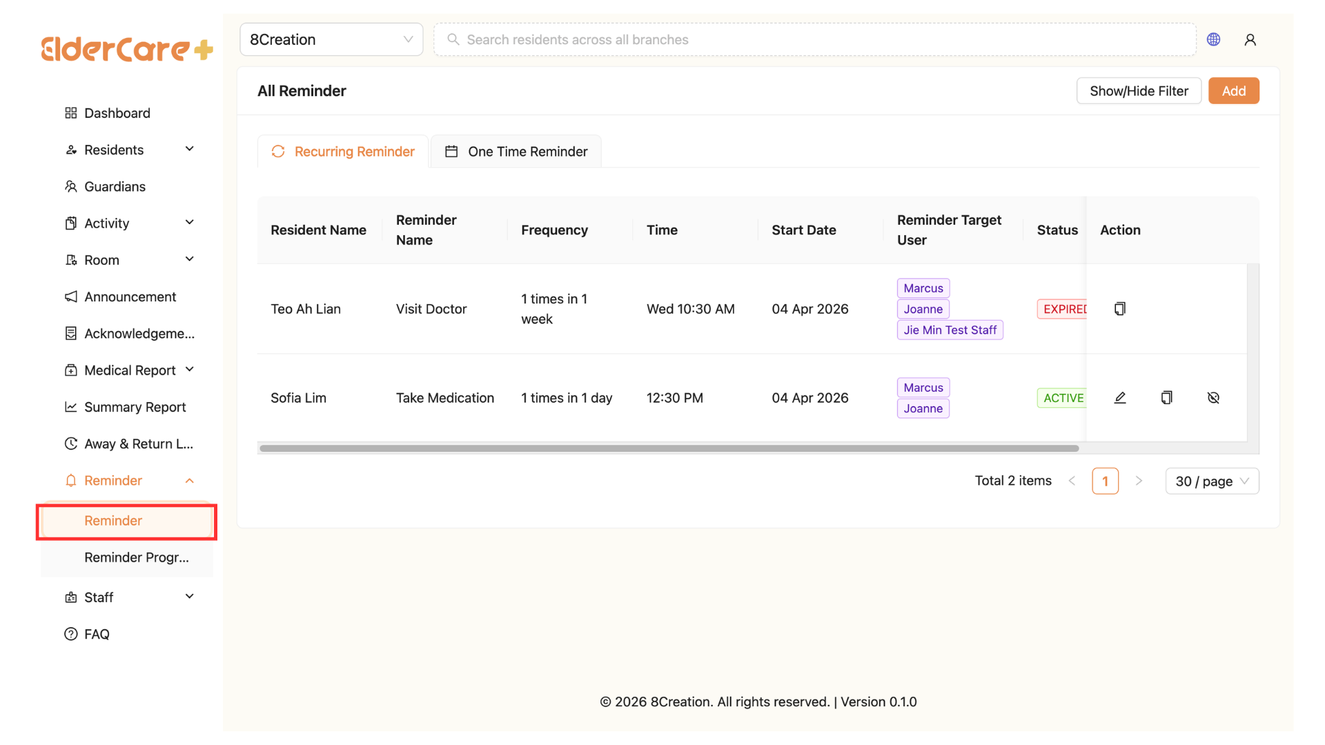 View Reminder in Reminder Tab