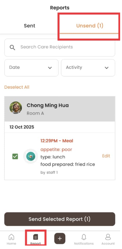 View Report in Staff App
